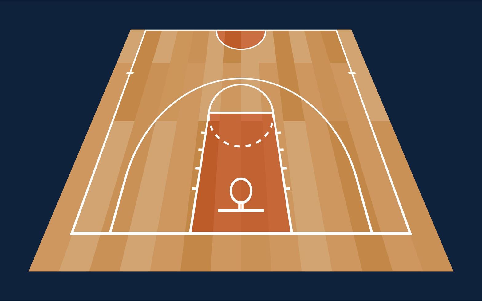 Perspective Basketball Half Court Floor With Line on Wood Texture Background. Vector Illustration