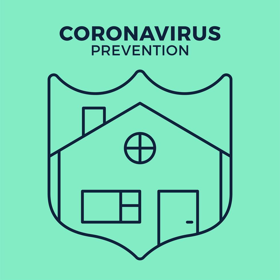 banner permanecer en casa icono de escudo vs o contra coronavirus concepto protección covid-19 signo ilustración vectorial. Fondo de diseño de prevención de covid-19. vector