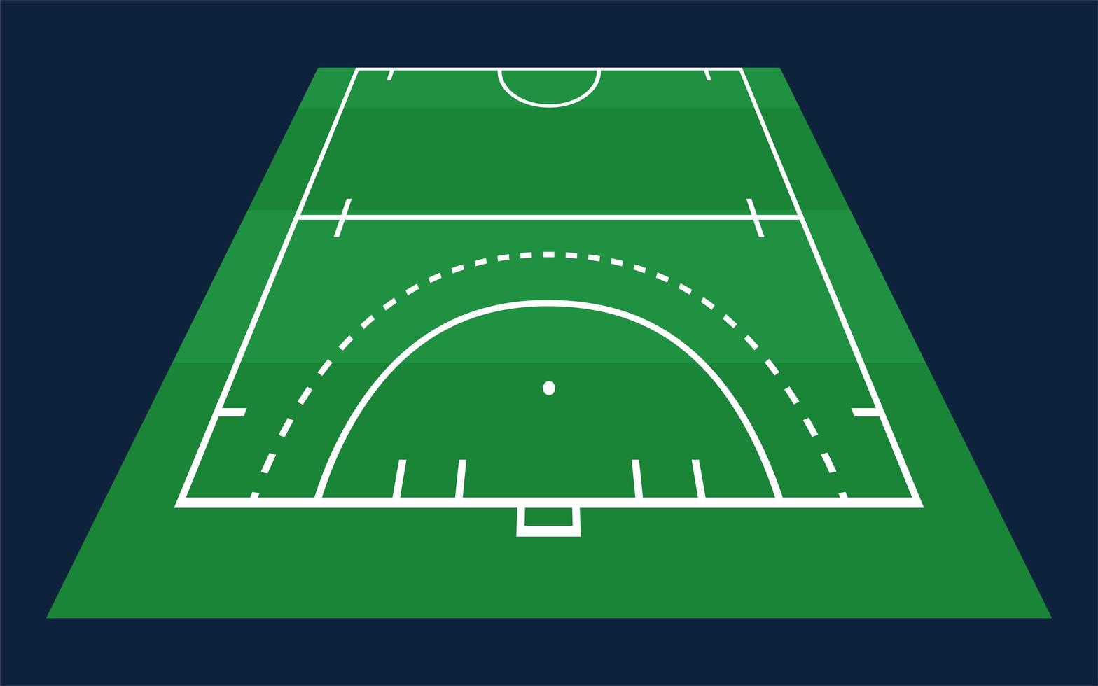 Perspective flat green half field hockey grass. Hockey field with line template. Vector stadium.