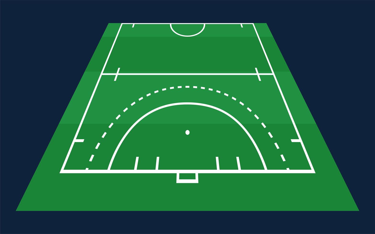 Perspective flat green half field hockey grass. Hockey field with line template. Vector stadium.