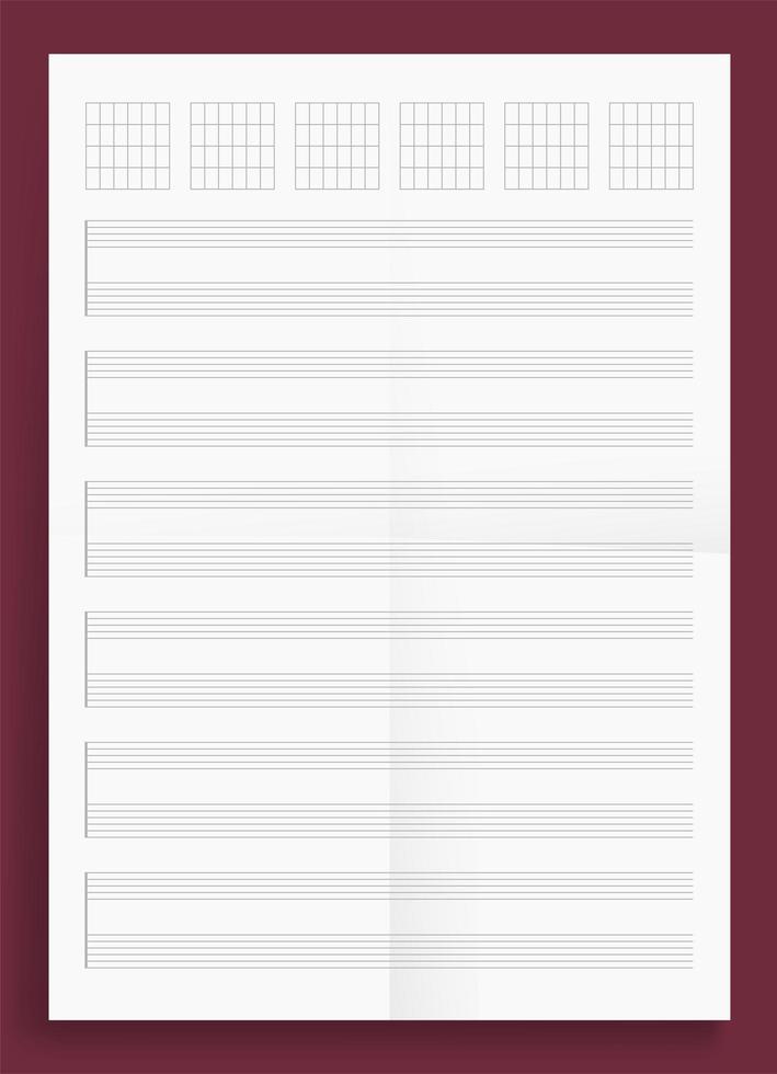 Crumpled Standard Blank Guitar Score Series A4 Format Paper Size Vector Illustration