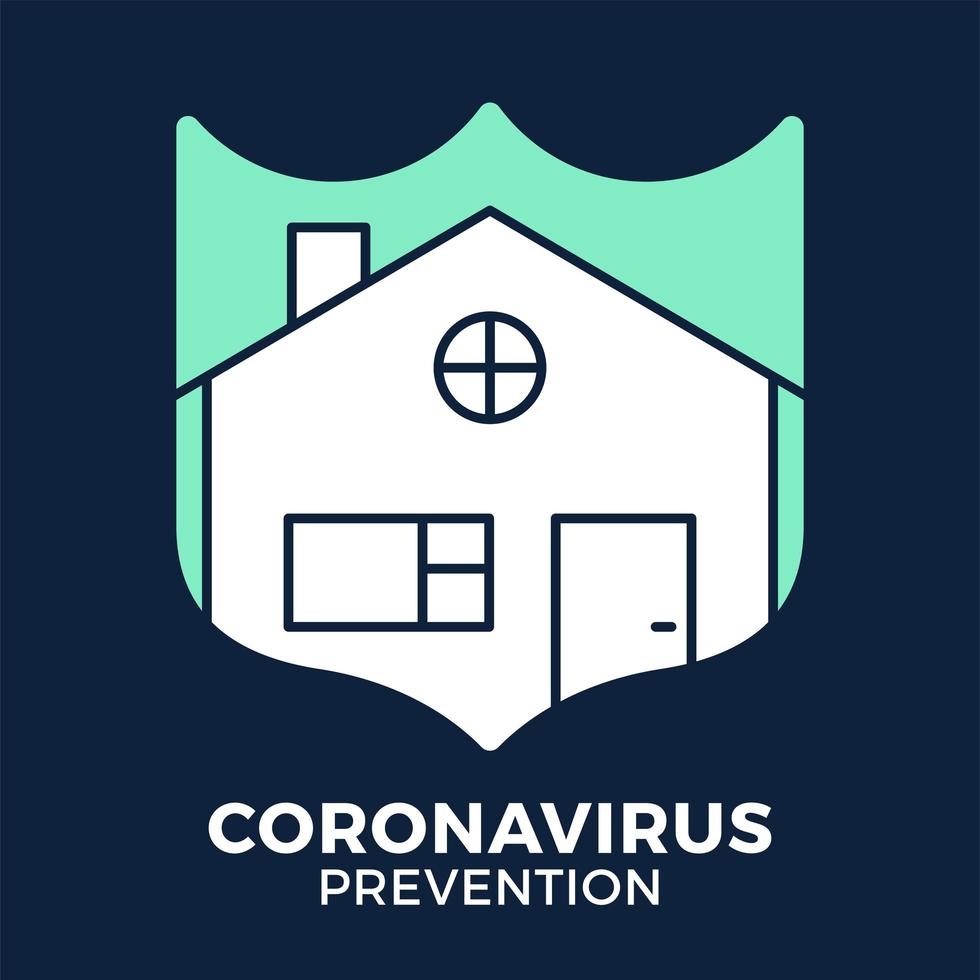 banner permanecer en casa icono de escudo vs o contra coronavirus concepto protección covid-19 signo ilustración vectorial. Fondo de diseño de prevención de covid-19. vector