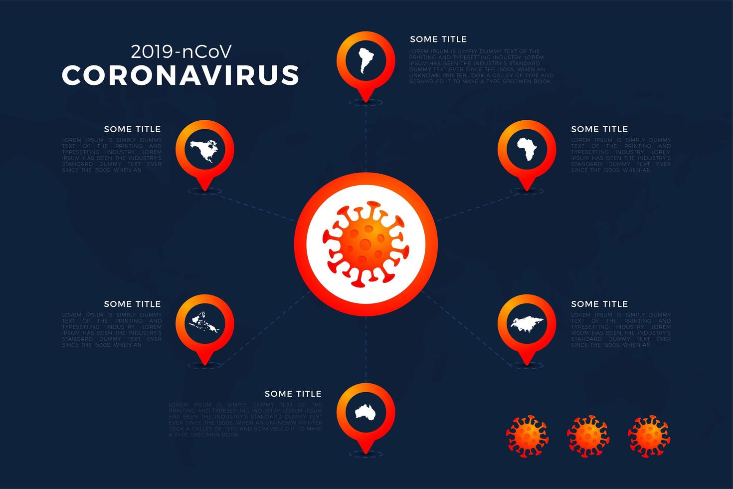 Covid-19, mapa de covid 19 con informe infográfico en todo el mundo. Actualización de la situación de la enfermedad por coronavirus en 2019 en todo el mundo. Mapas de área infográfica muestran la situación en el mundo. vector