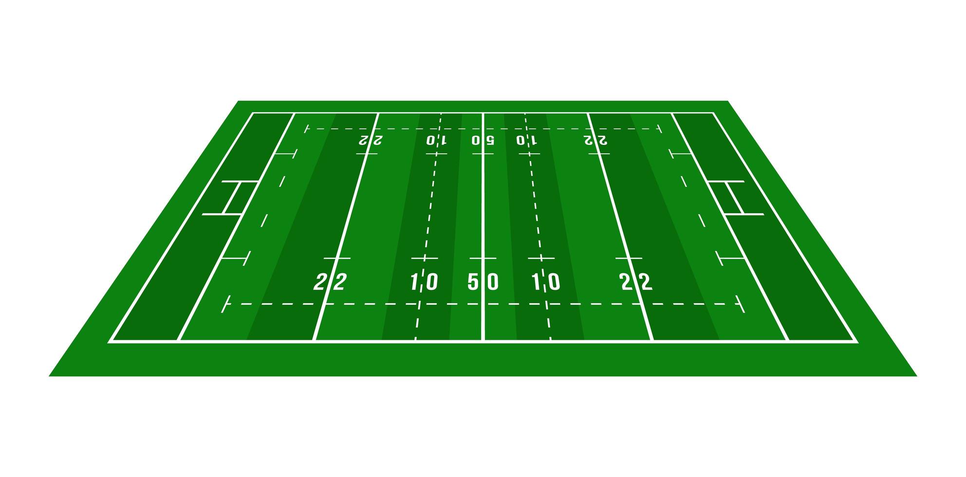 Perspective green rugby field. View from above. Rugby field with line template. Vector illustration stadium.