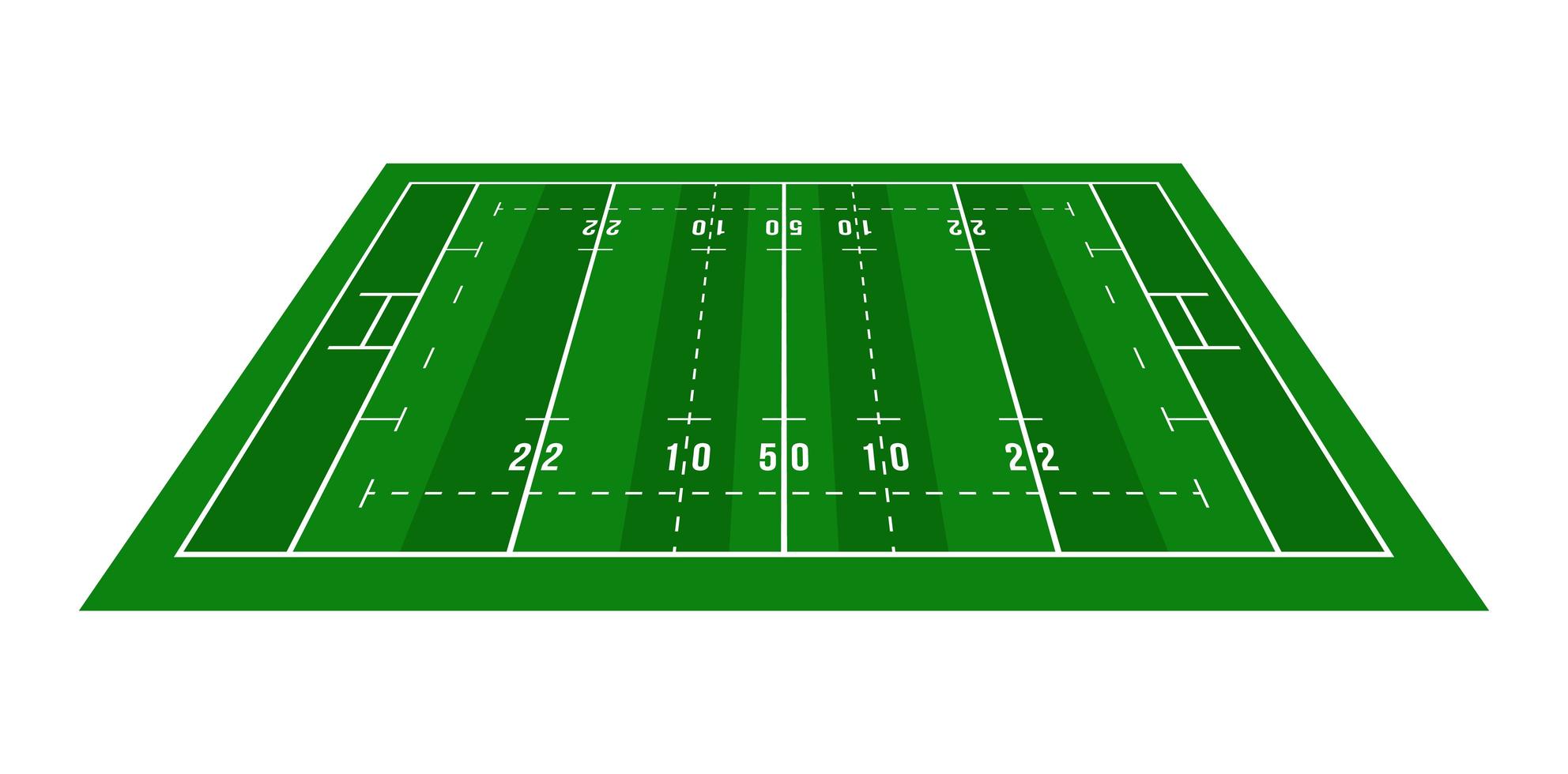 Perspective green rugby field. View from above. Rugby field with line template. Vector illustration stadium.