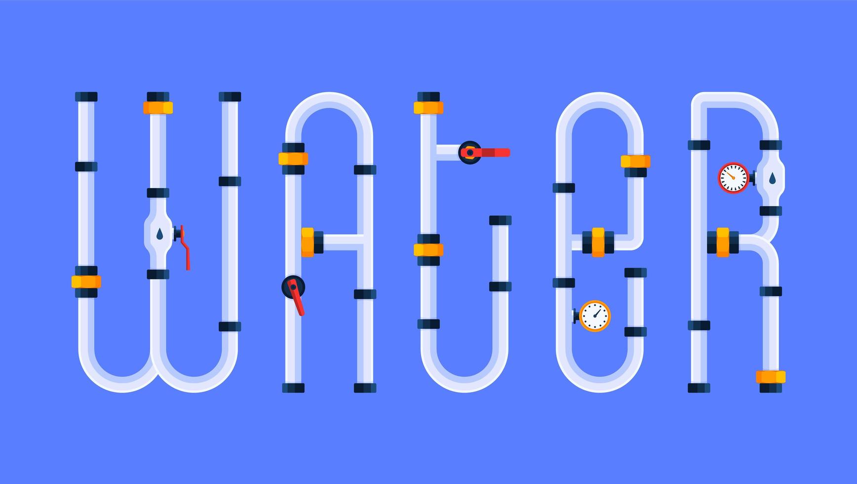 The Water Text Is Made in a Cartoon Style of Font in the Form of Water Pipes. Creative Concept vector