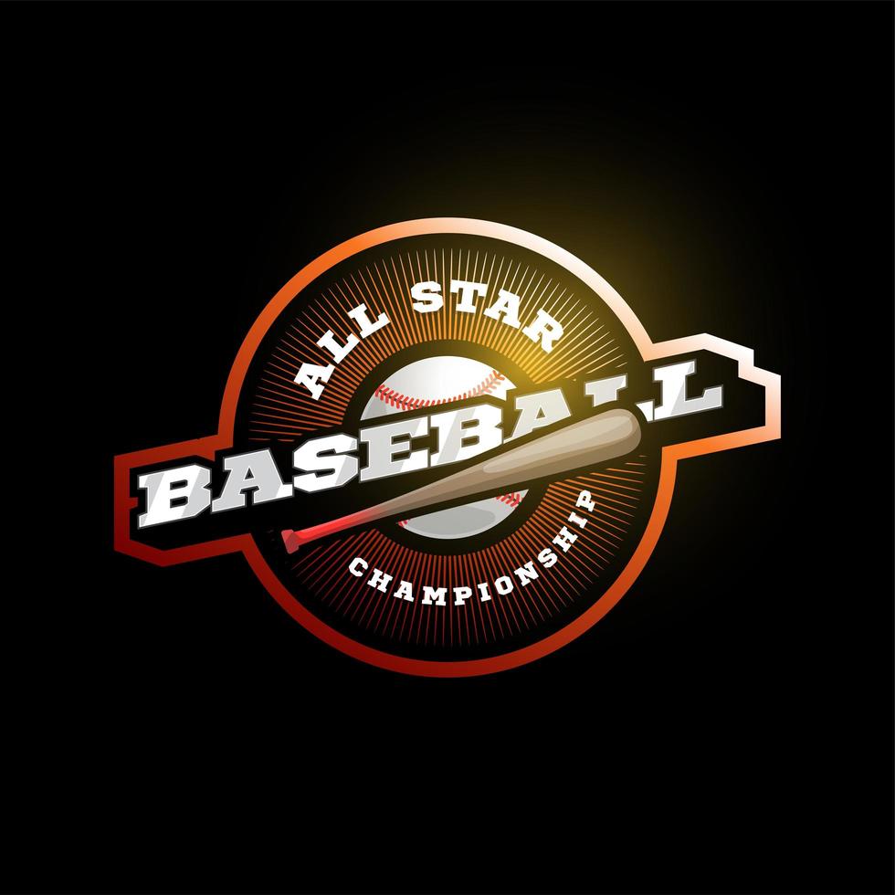 Baseball Vector Modern Professional Sport Typography Orange Logotype in Retro Style. Vector Design Emblem, Badge and Sporty Template Logo Design