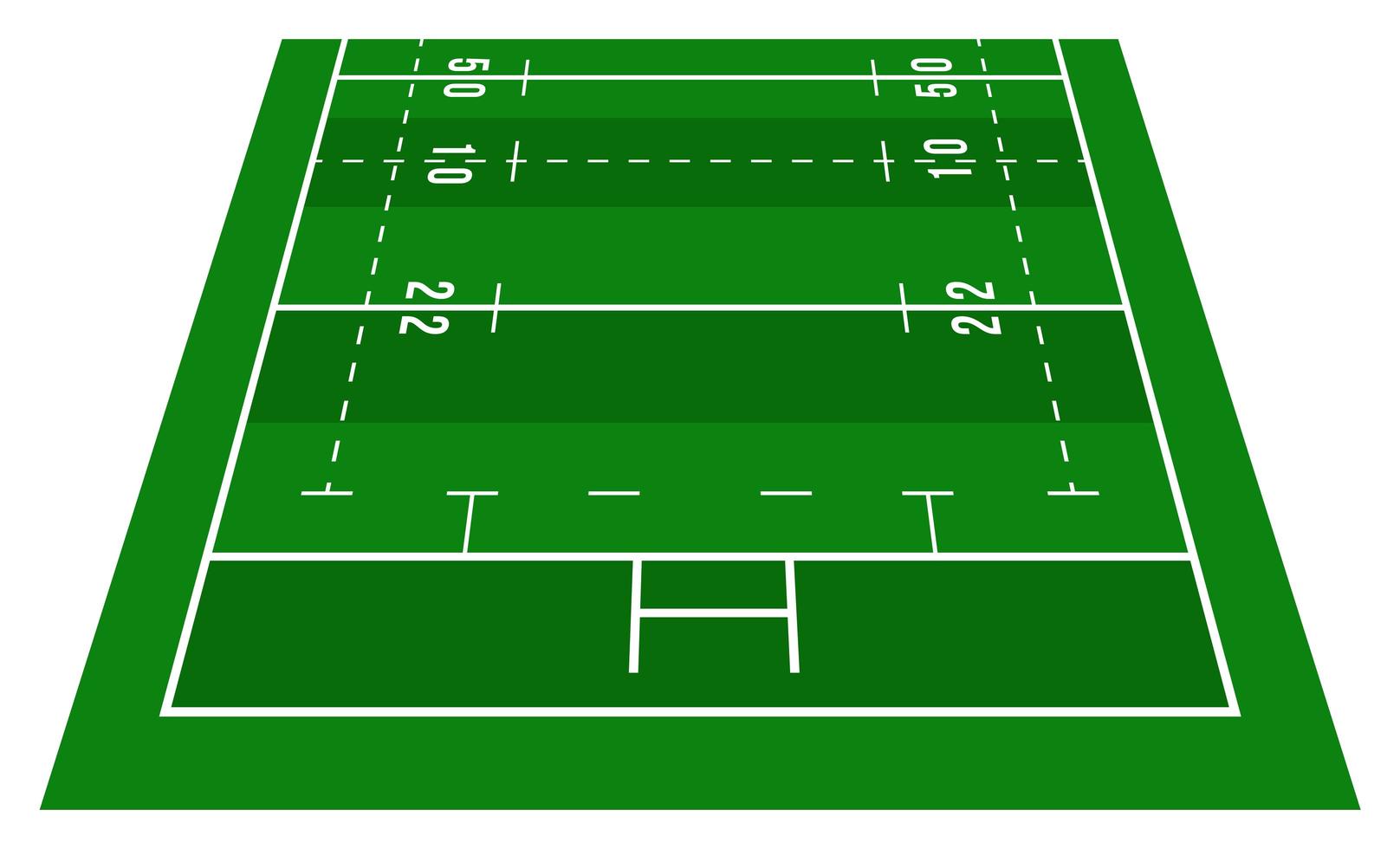 perspectiva medio campo de rugby verde. vista desde el frente. campo de rugby con plantilla de línea. estadio de ilustración vectorial. vector