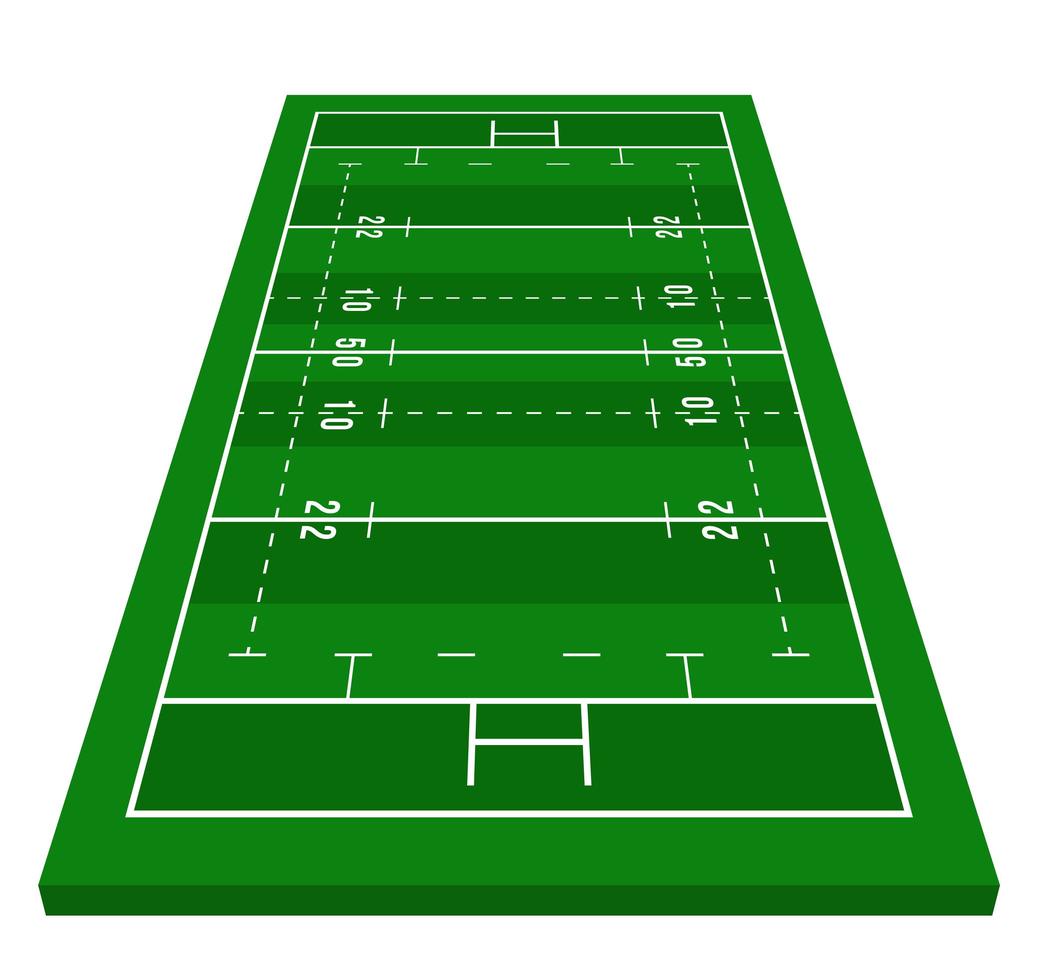 perspectiva campo de rugby verde. vista desde el frente. campo de rugby con plantilla de línea. estadio de ilustración vectorial. vector