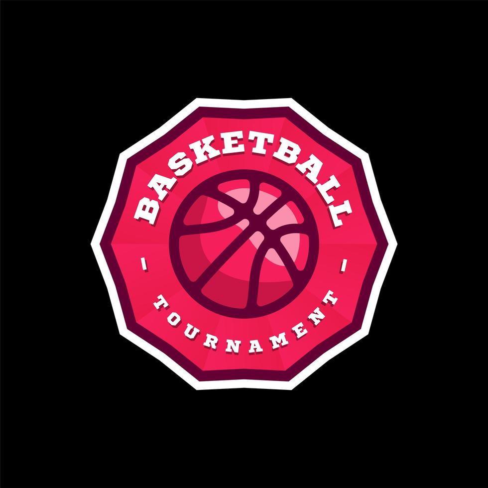 vector logo de la liga de baloncesto con pelota. Insignia deportiva de color rosa para campeonato o liga de torneo