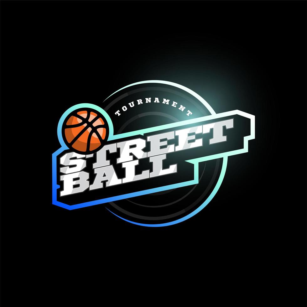 Logotipo de tipografía de deporte profesional moderno streetball en estilo retro. emblema de diseño vectorial, insignia y diseño de logotipo de plantilla deportiva. vector