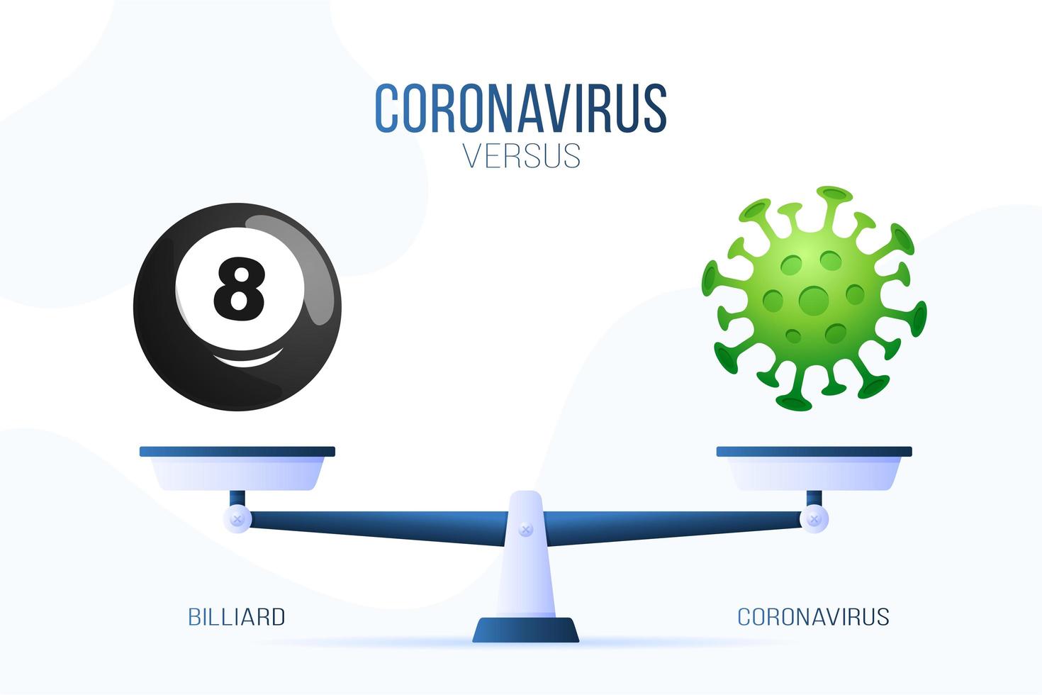Coronavirus or billiard vector illustration. Creative concept of scales and versus, on one side of the scale lies a virus covid-19 and on the other billiard ball icon. Flat vector illustration.