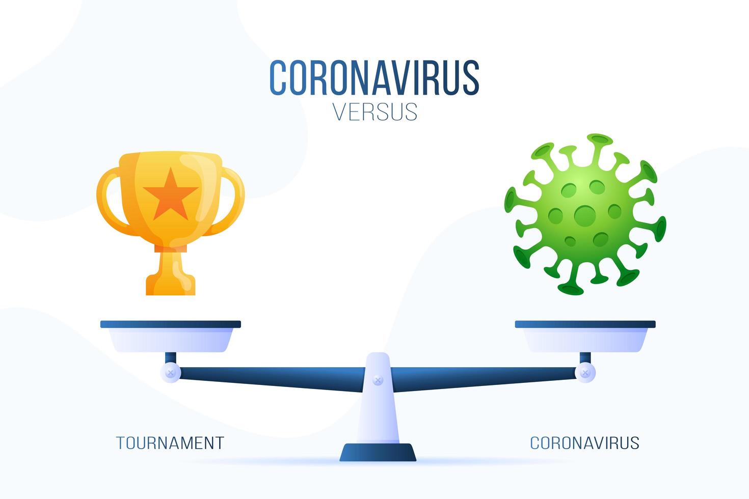 Coronavirus or winner cup vector illustration. Creative concept of scales and versus, on one side of the scale lies a virus covid-19 and on the other gold cup icon. Flat vector illustration.