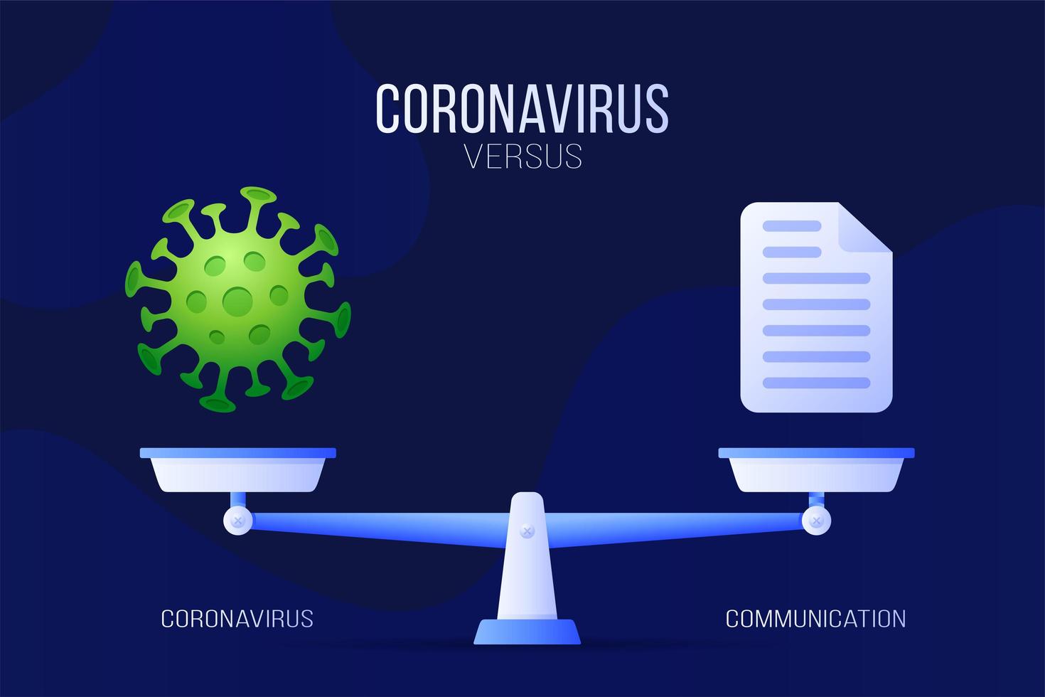 Coronavirus or communication vector illustration. Creative concept of scales and versus, on one side of the scale lies a virus covid-19 and on the other document paper icon. Flat vector illustration.