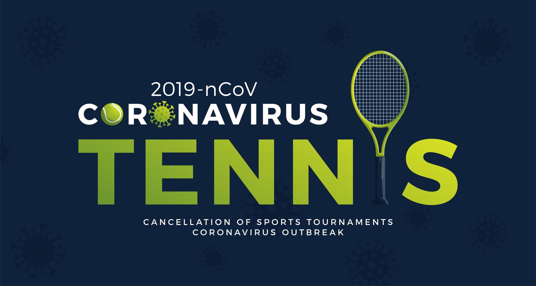 tenis vector banner precaución coronavirus. detener el brote de 2019-ncov. peligro de coronavirus y riesgo para la salud pública, enfermedad y brote de gripe. cancelación de eventos deportivos y concepto de partidos