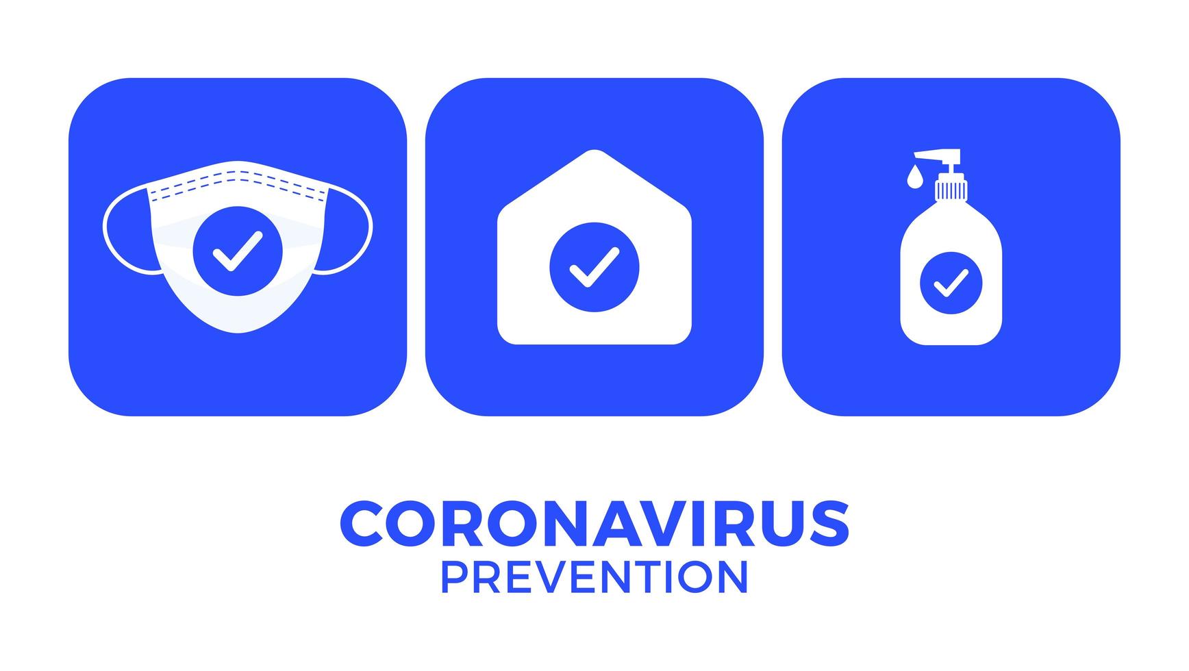 Prevention of COVID-19 all in one icon poster vector illustration. Coronavirus protection flyer with white icon set. Stay at home, use face mask, use hand sanitizer