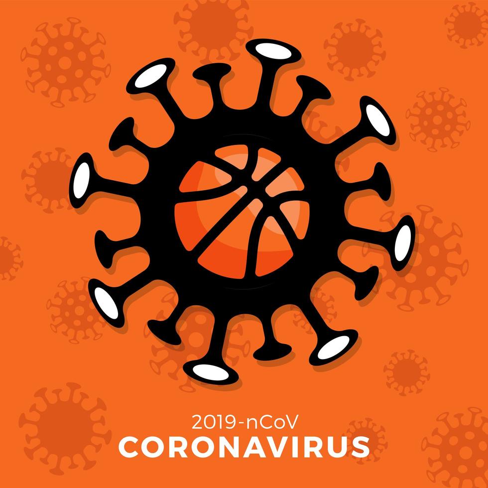 vector de baloncesto signo precaución coronavirus. detener el brote de covid-19. peligro de coronavirus y riesgo para la salud pública, enfermedad y brote de gripe. cancelación de eventos deportivos y concepto de partidos