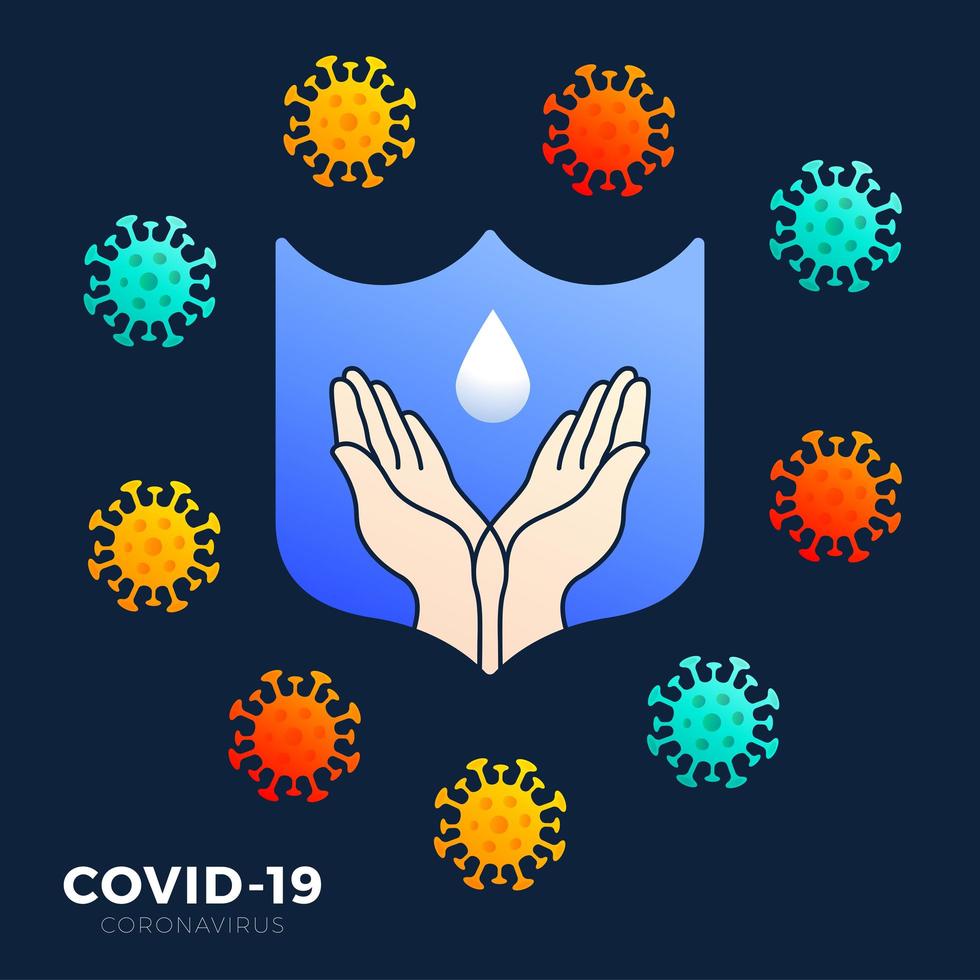 A hand wash icon with blue shield border to represent a way to prevent from the spread of Germs symbol. Concept prevent coronavirus covid-19 vector iilustration