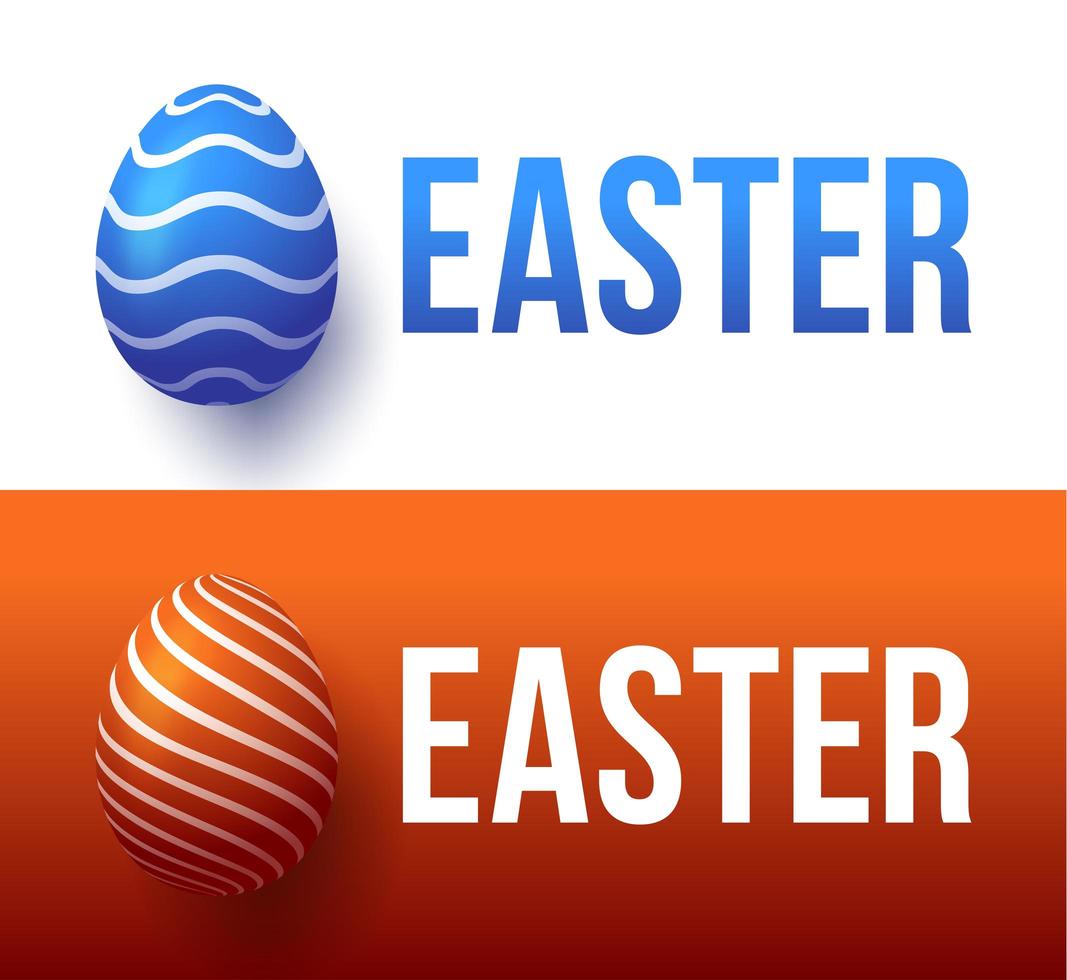 Modern trendy colorful typography Happy Easter on a background of easter eggs. 3D realistic lettering for the design of flyers, brochures, leaflets, posters and cards Vector illustration