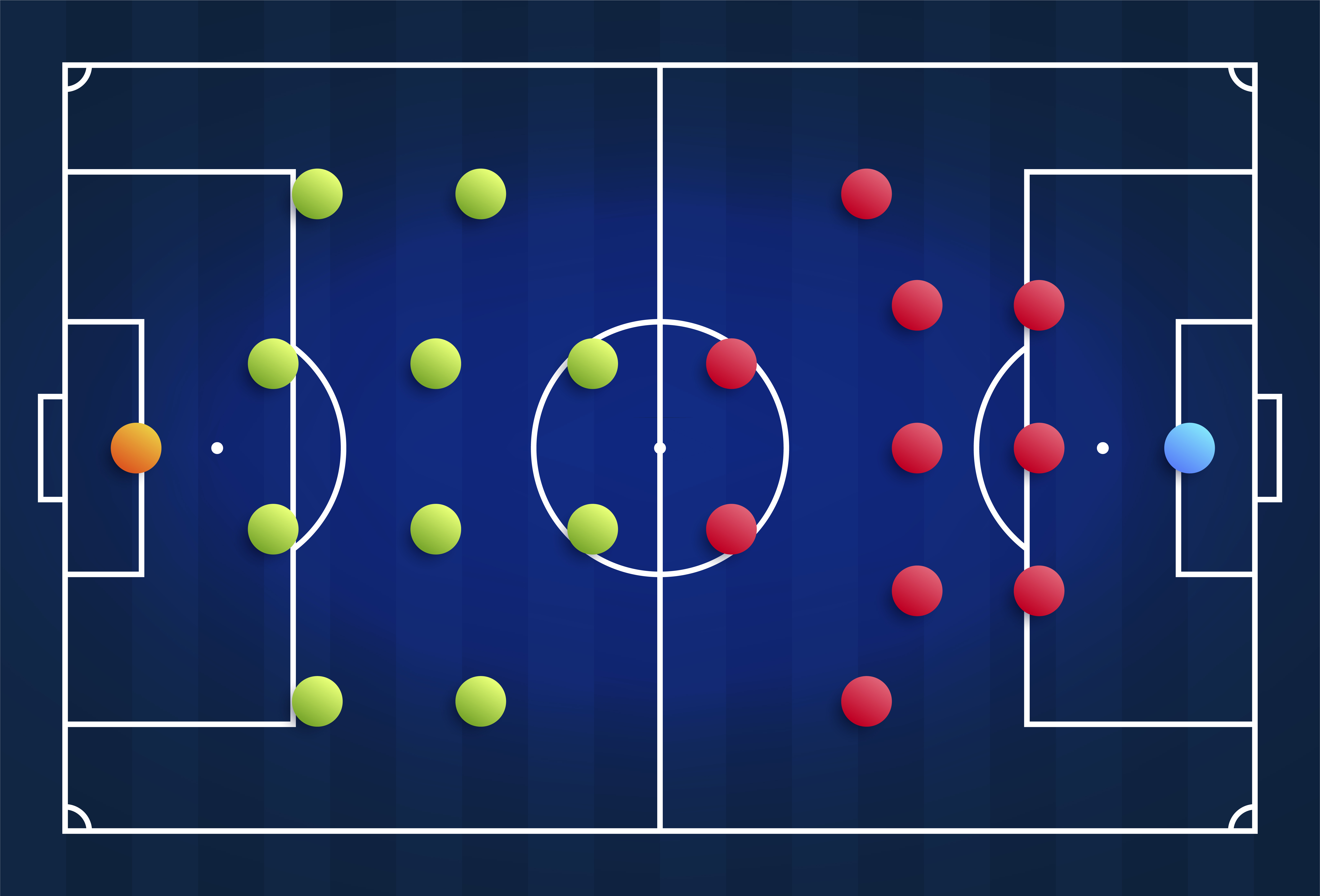 A Blue Cyber Football Field With A Tactical Scheme Of The Arrangement Of Players Of Two Soccer Teams On The Board Organization Of A Game Diagram For A Fantasy League Coach 1819525