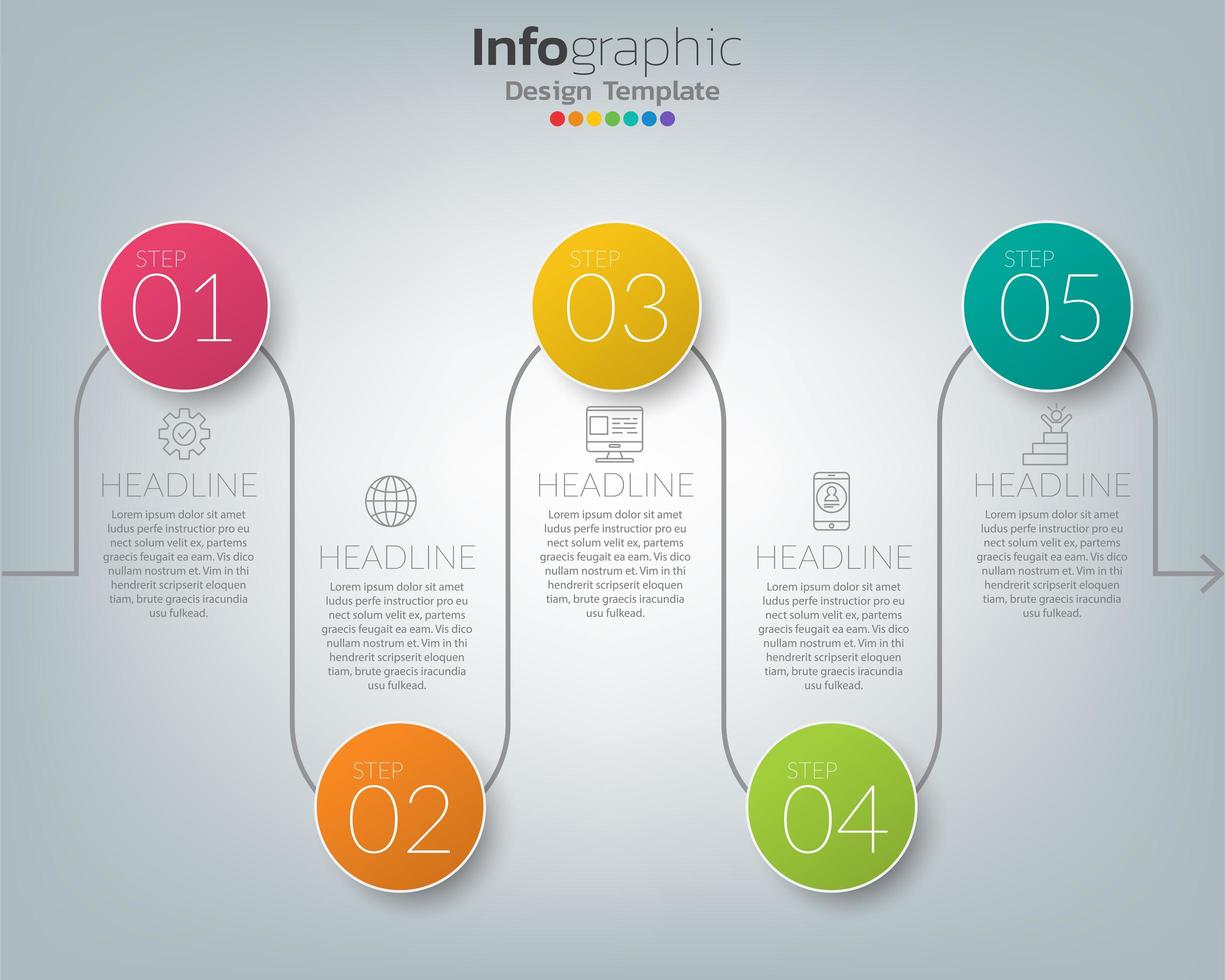 Los iconos y el vector de diseño infográfico se pueden utilizar para el diseño de flujo de trabajo, diagrama, informe, diseño web. concepto de negocio con opciones, pasos o procesos.