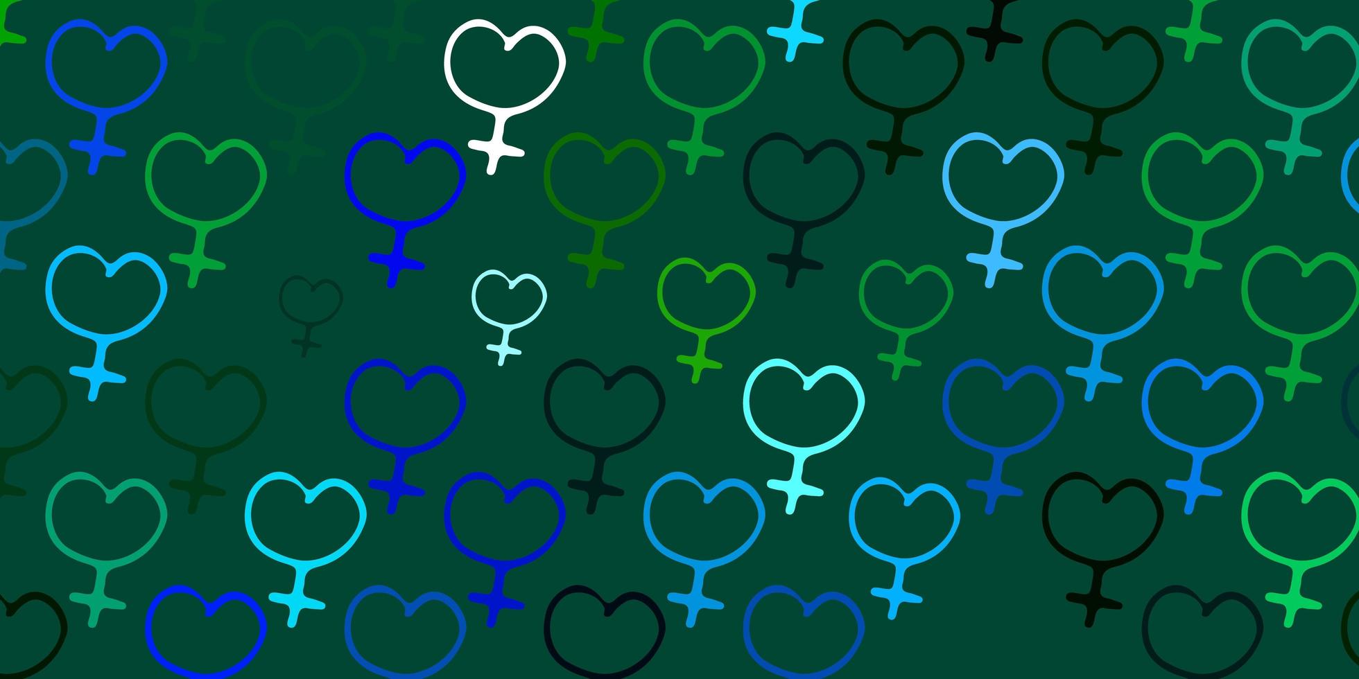 patrón de vector azul claro, verde con elementos de feminismo.