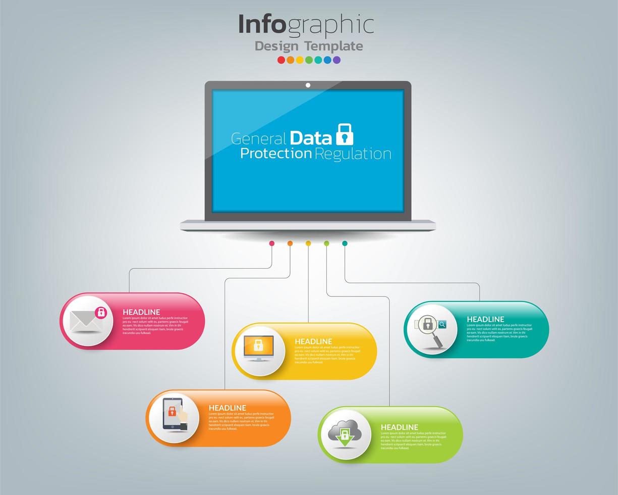 reglamento general de protección de datos gdpr plantilla infográfica en labtop con iconos vector