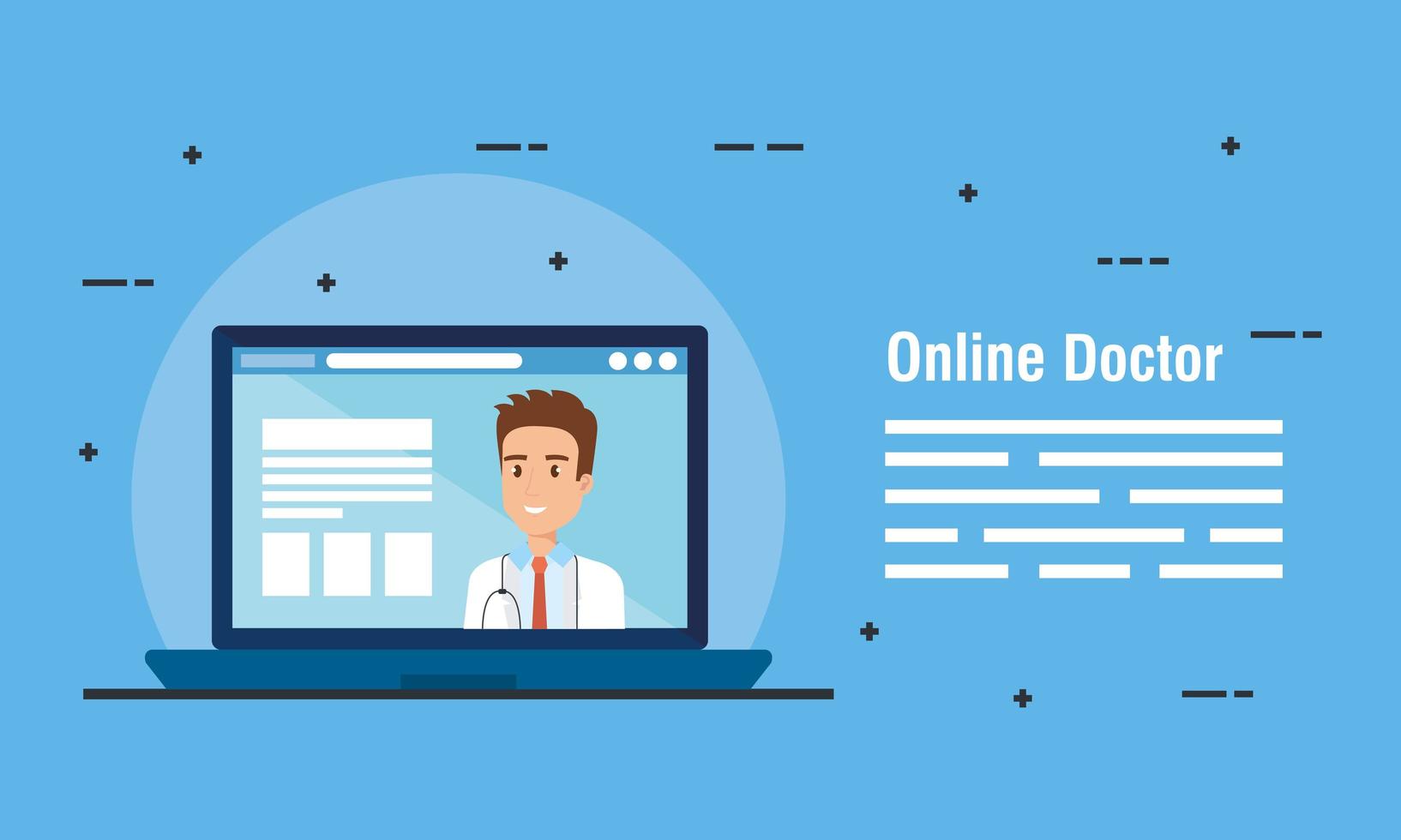 online medicine banner with doctor and laptop vector