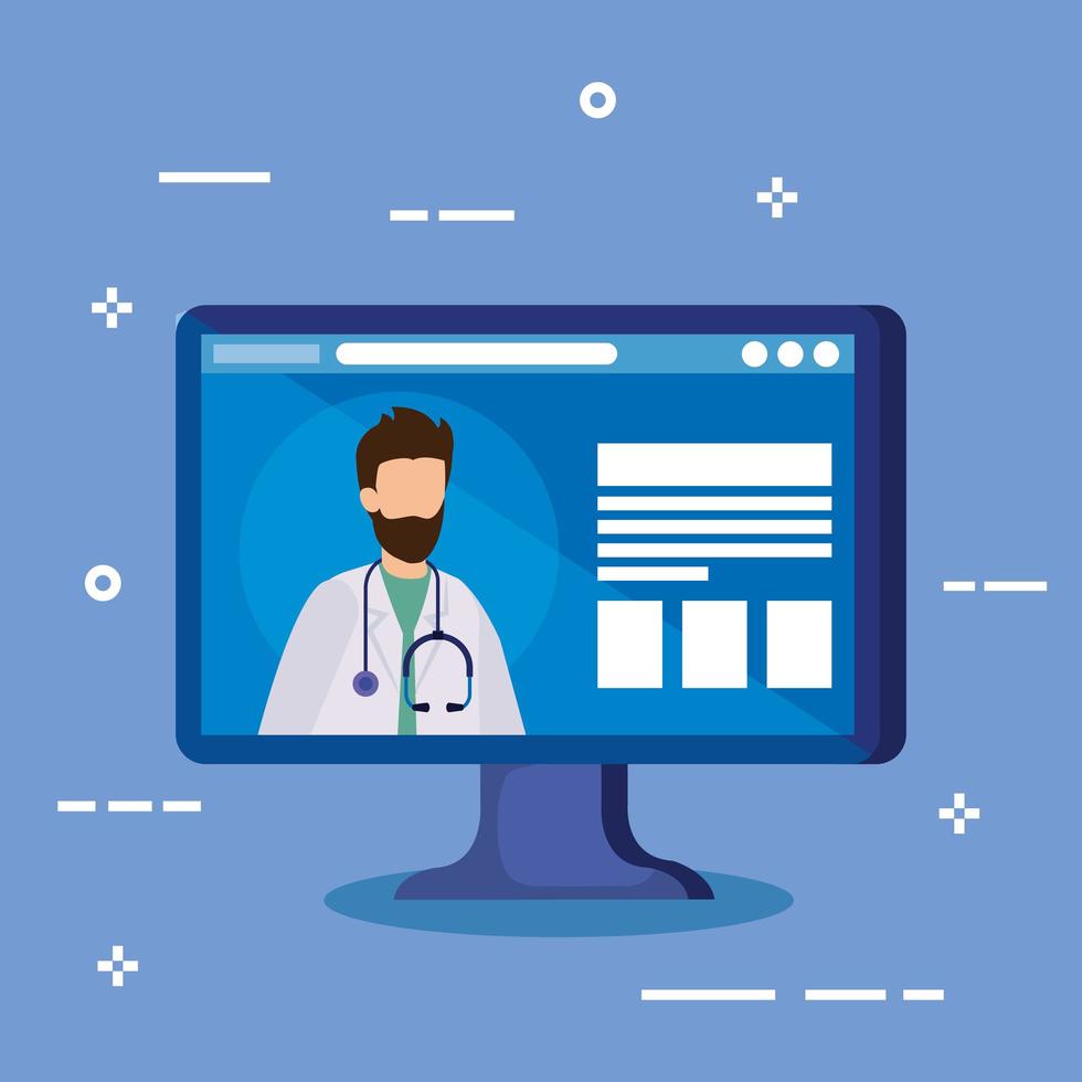 online medicine with doctor and computer vector