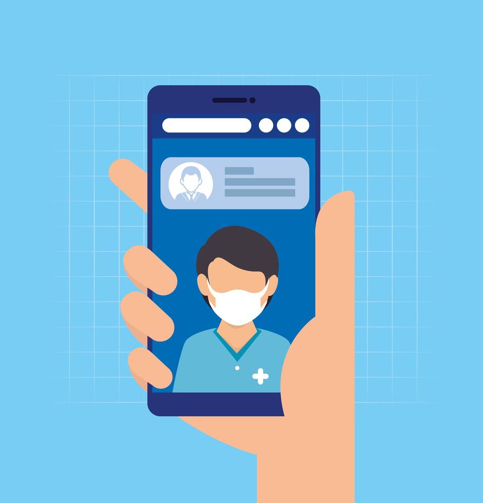 mano con smartphone para medicina online vector