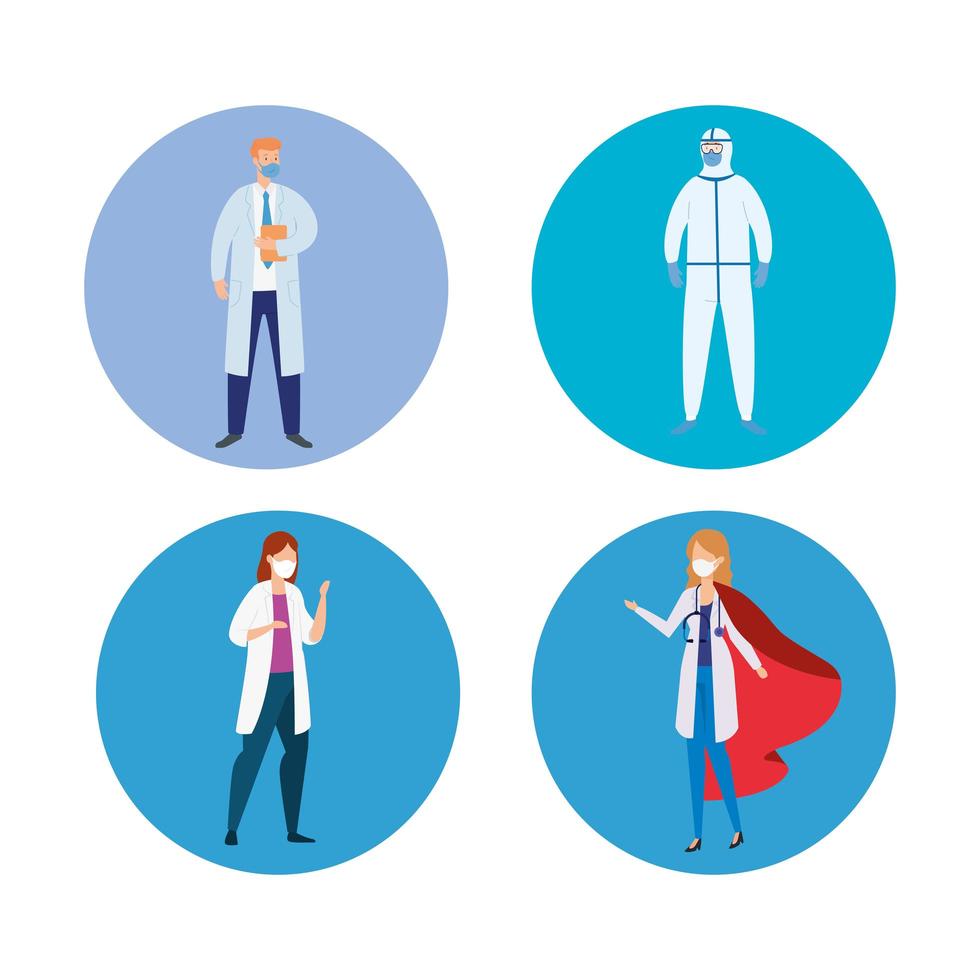 group of health professionals avatars vector