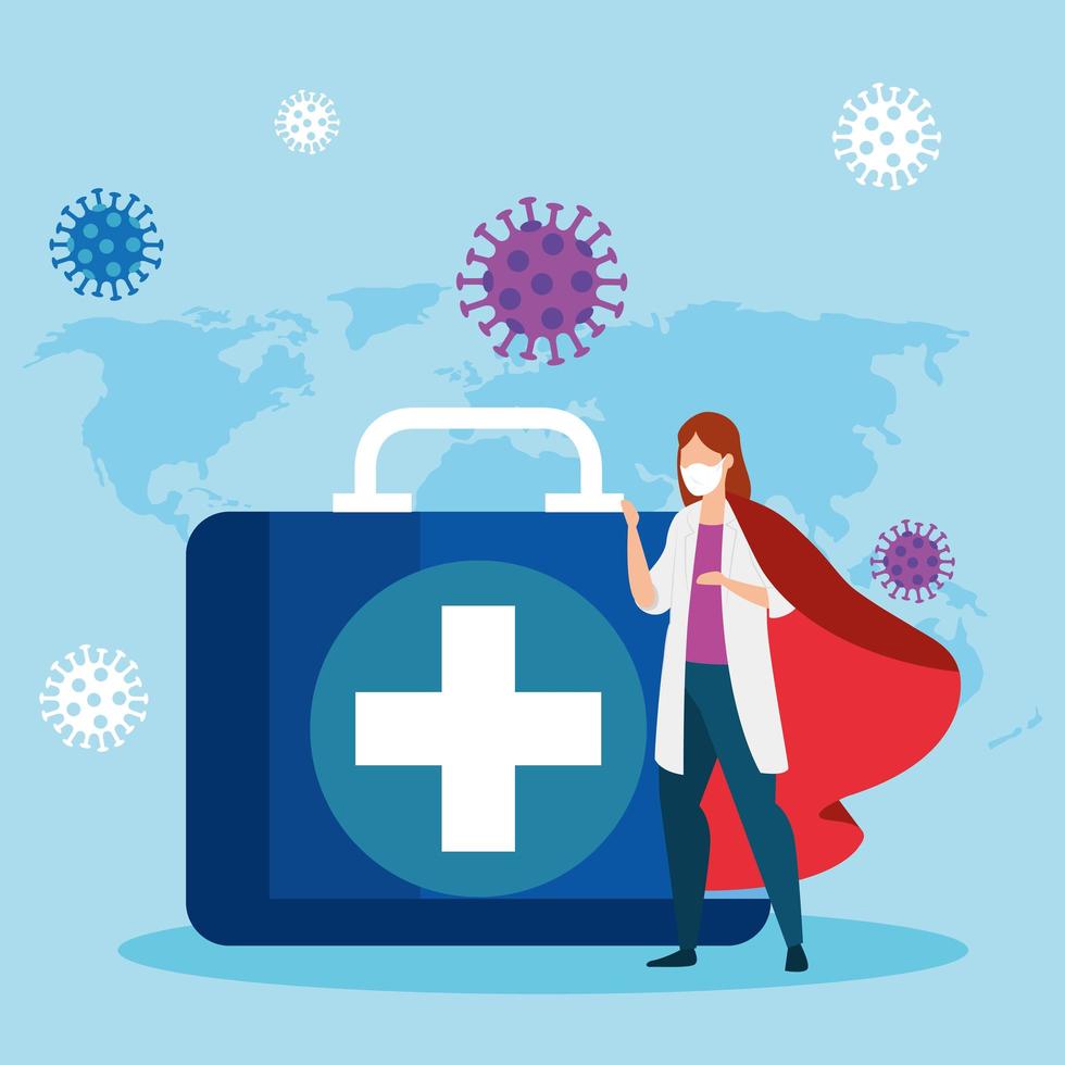 super doctor with hero cloak and first aid kit vector