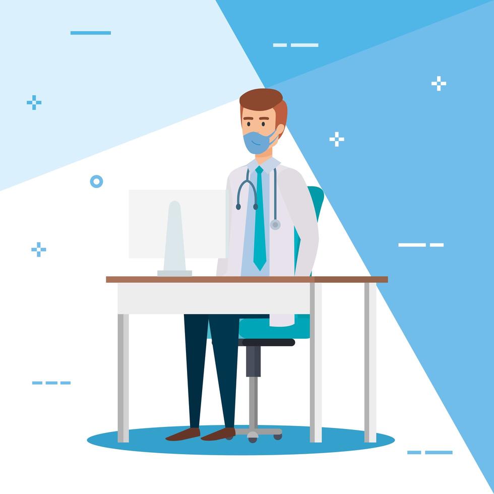 doctor on the desk with face mask vector