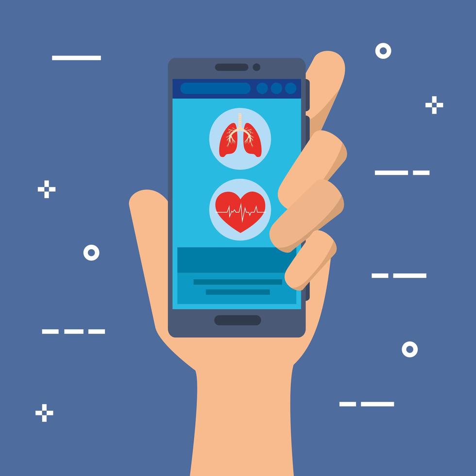 mano con smartphone para medicina online vector