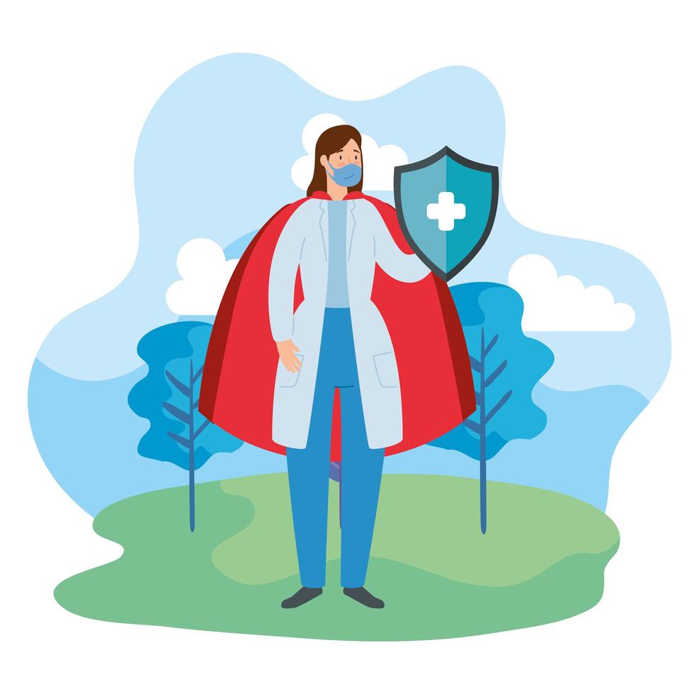 super doctor with heroine cloak and shield vector