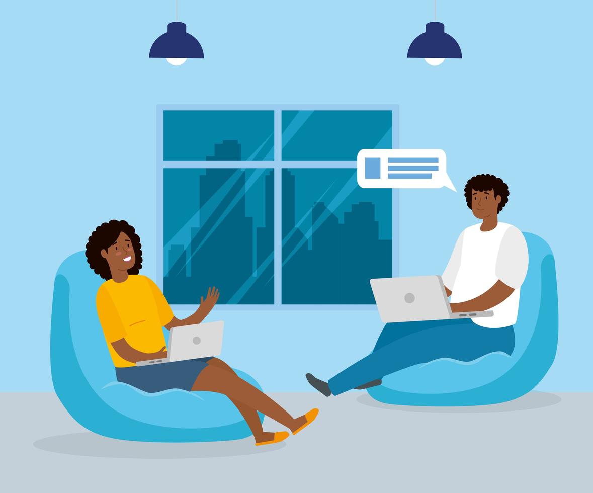 Couple working with their laptops indoors vector