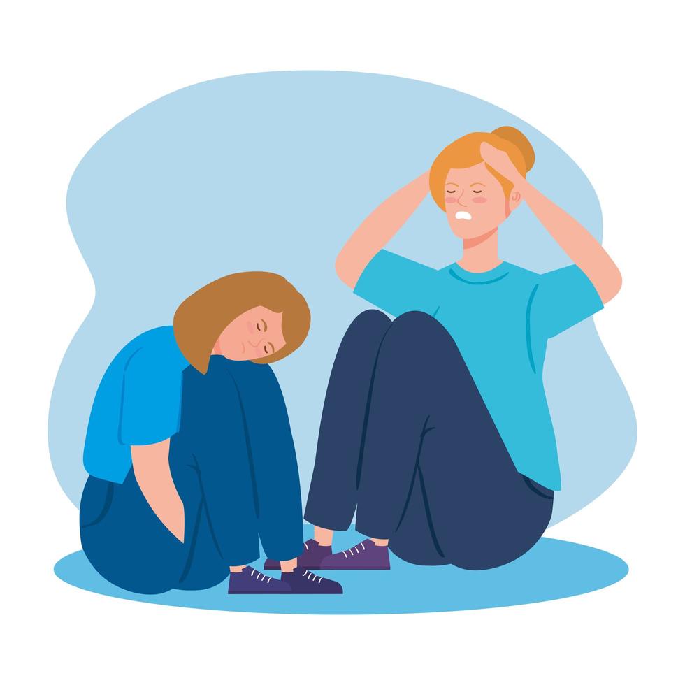 Women sitting on the floor with stress and depression vector