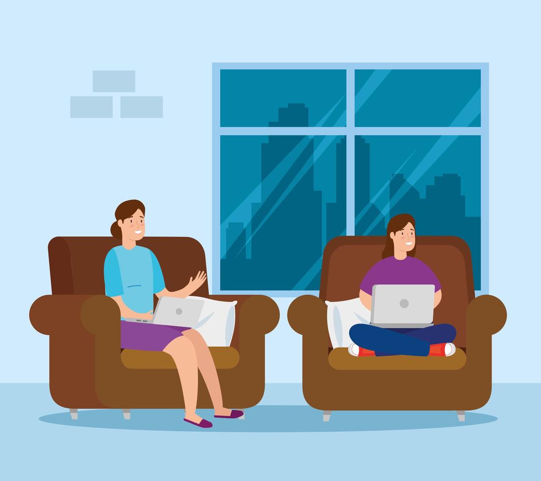 Women working with their laptops indoors vector
