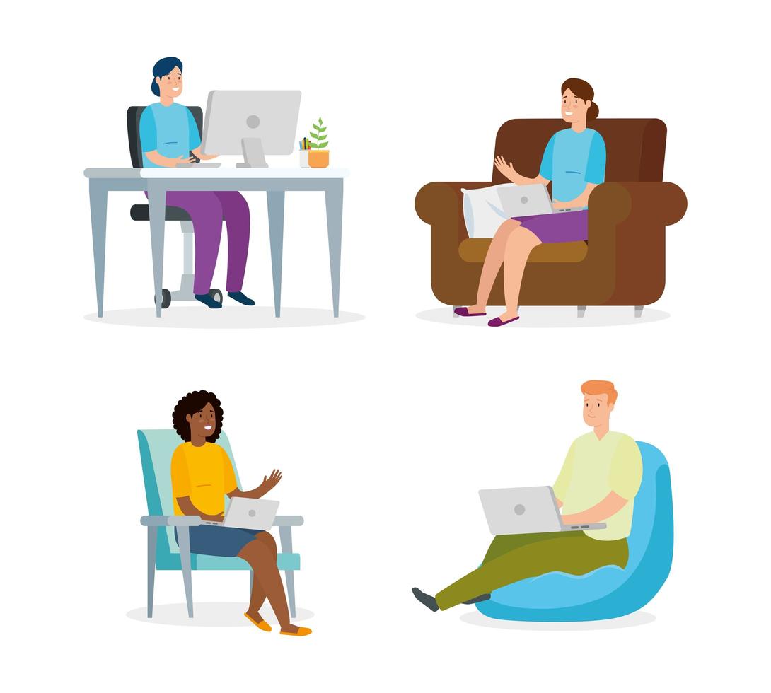 People sitting on chairs with laptops vector