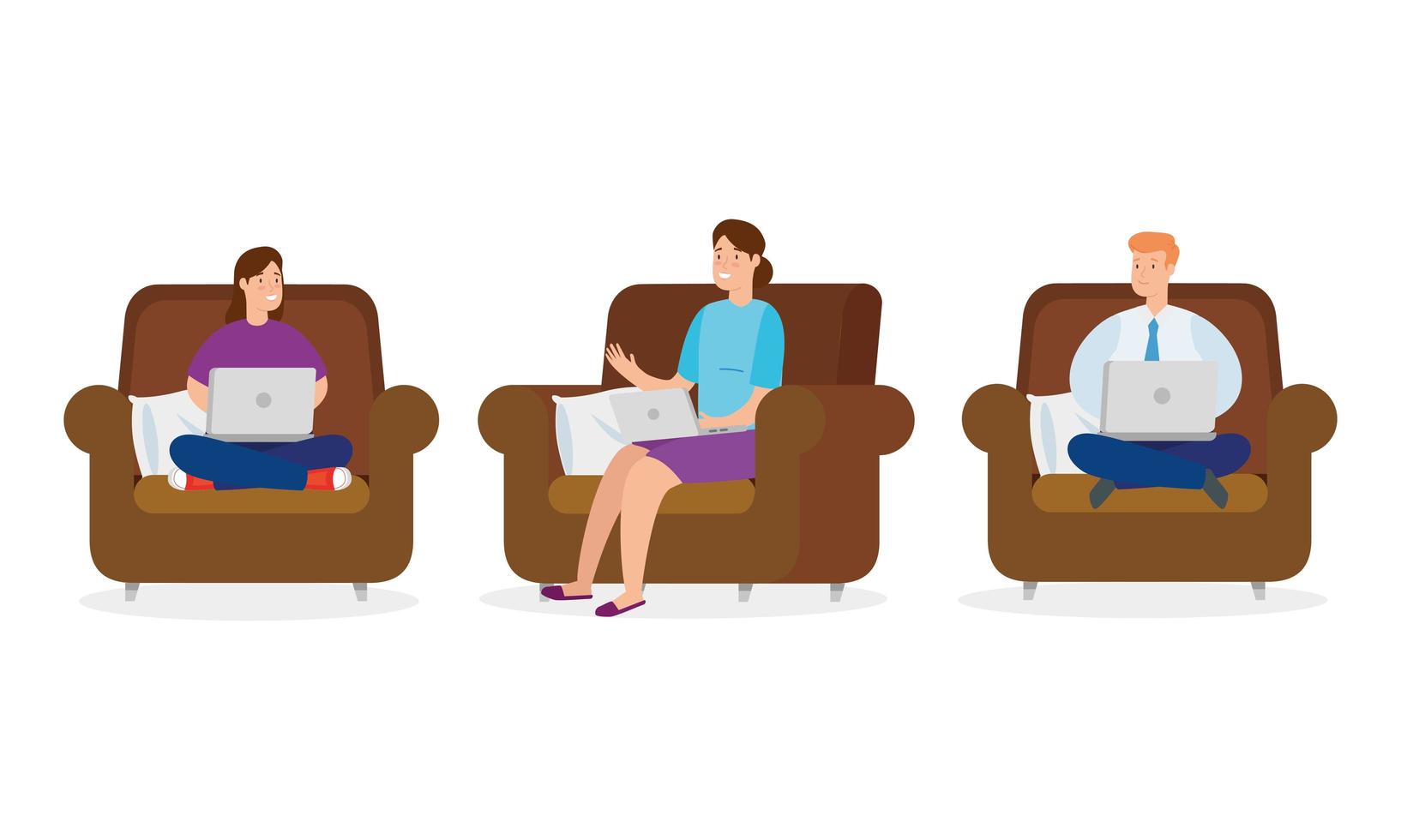 people sitting on couches with laptops vector