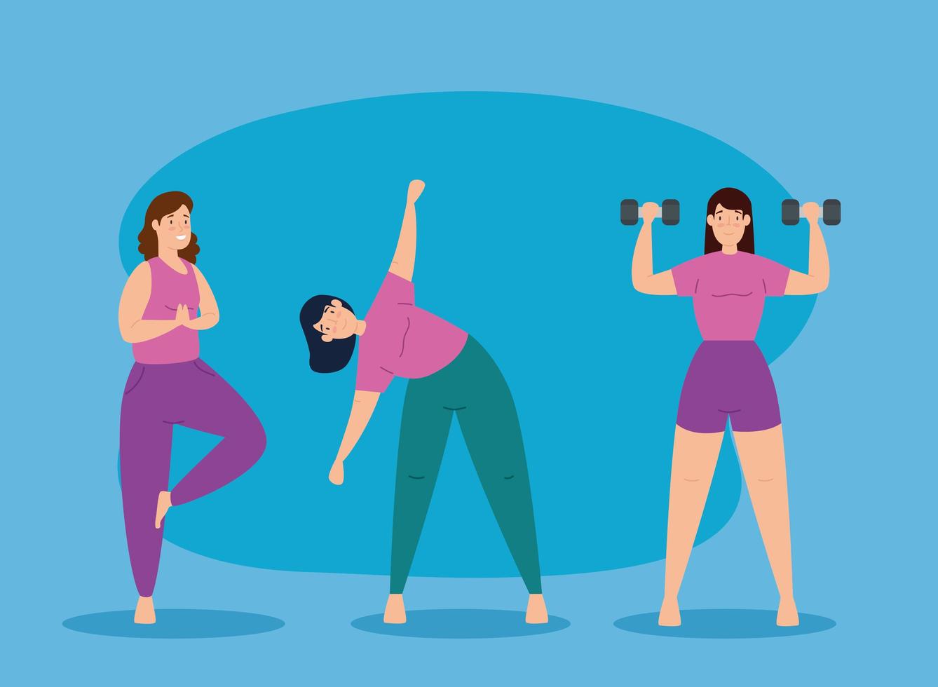 Young women exercising together vector