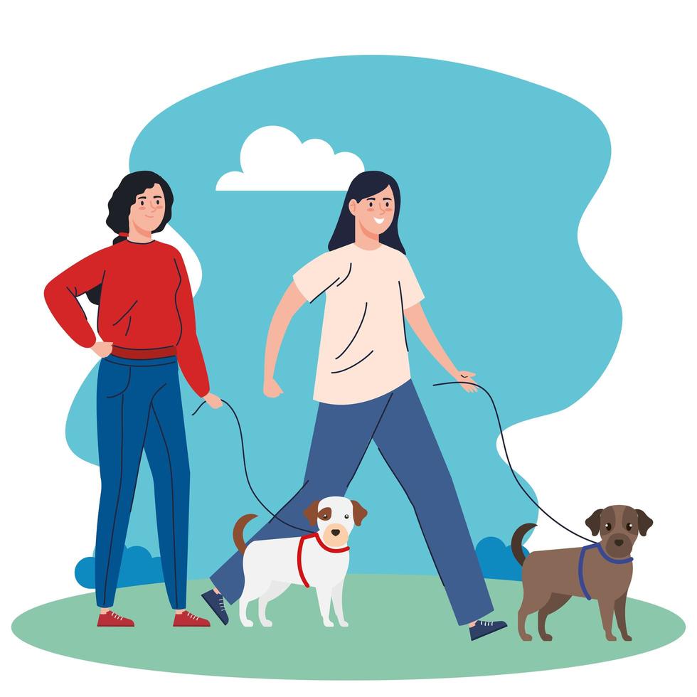 People walking the dogs outdoors vector