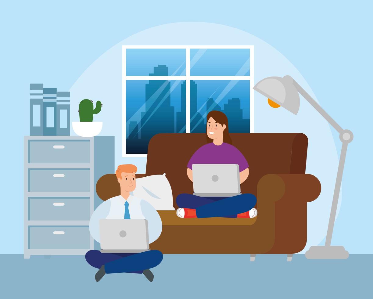 People working on their laptops indoors vector
