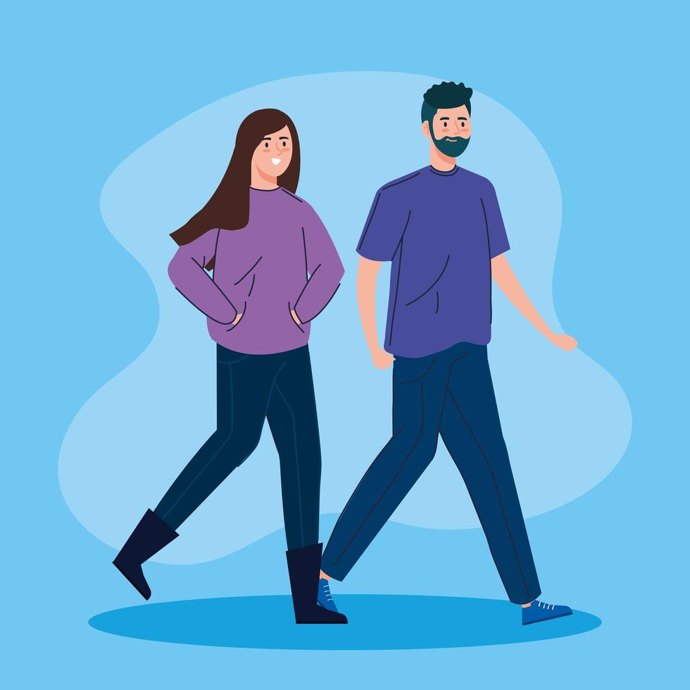 young couple walking together vector