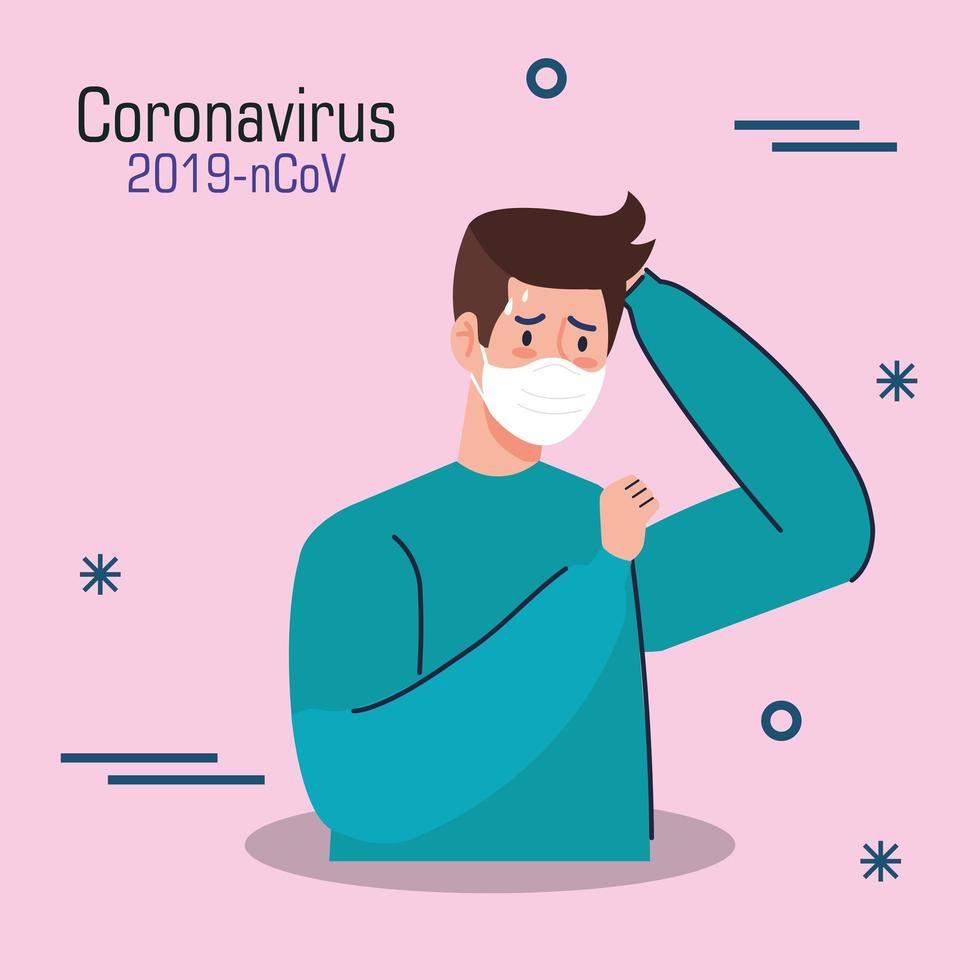 hombre con banner de síntomas de coronavirus vector