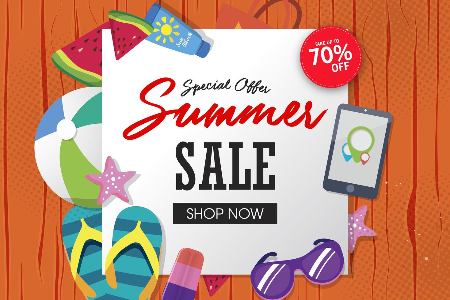 Summer super sale banner template on color background. vector
