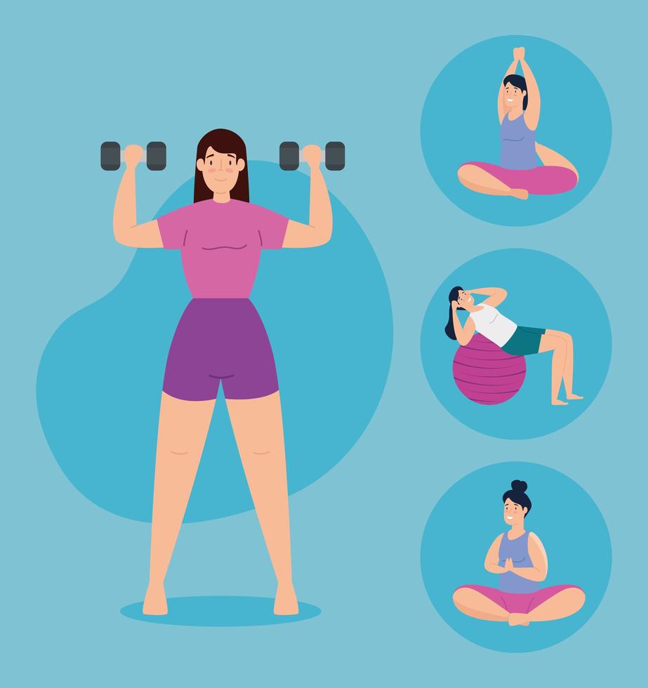 Young women exercising vector