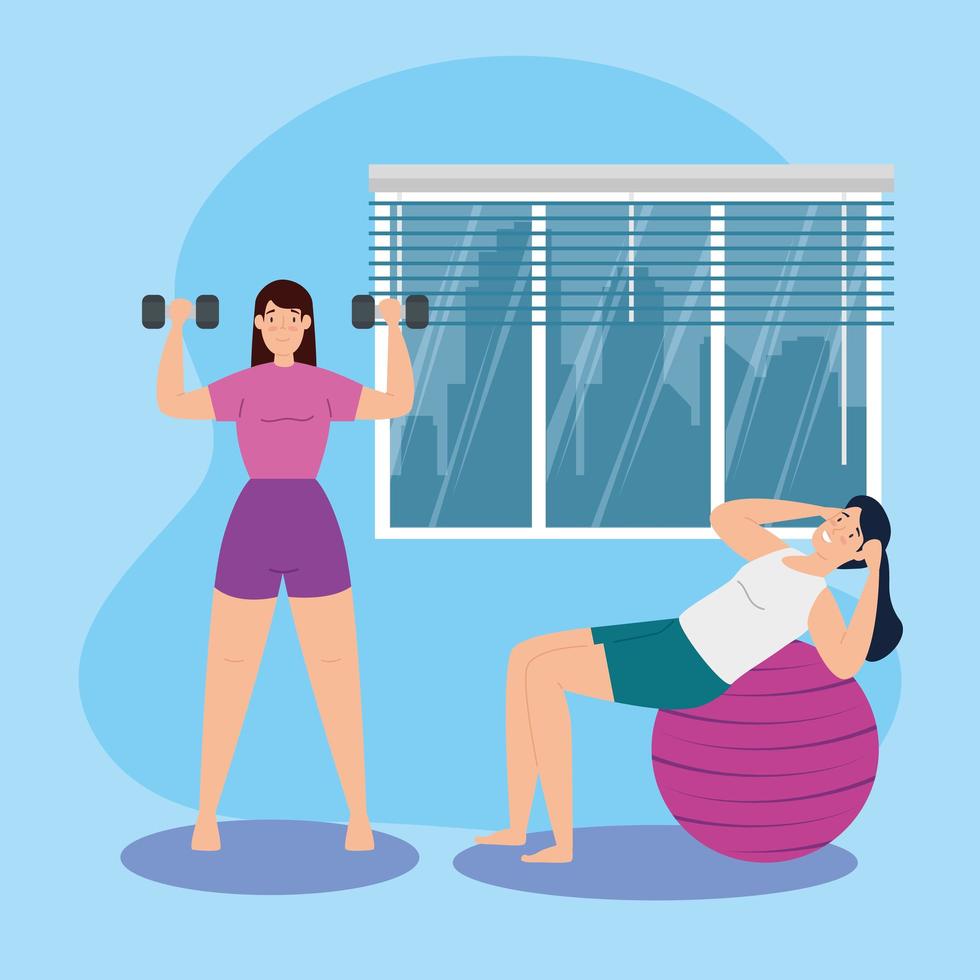 Young women exercising together vector