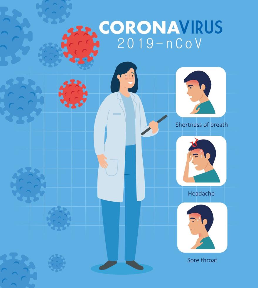 Coronavirus prevention banner with doctor and icons vector