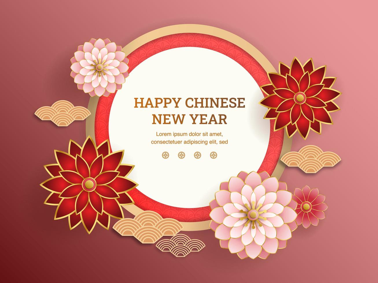 Red and pink flowers with chinese abstract background vector